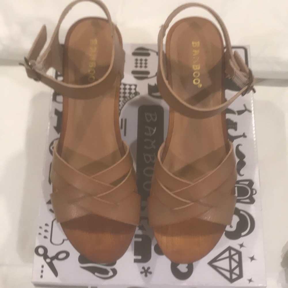 Heeled Platform Sandals in Natural